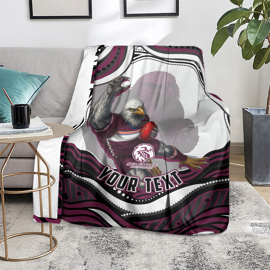 Personalized Manly Warringah Sea Eagles Blanket Aboriginal Dot Art - Dreamtime Rugby Mascot