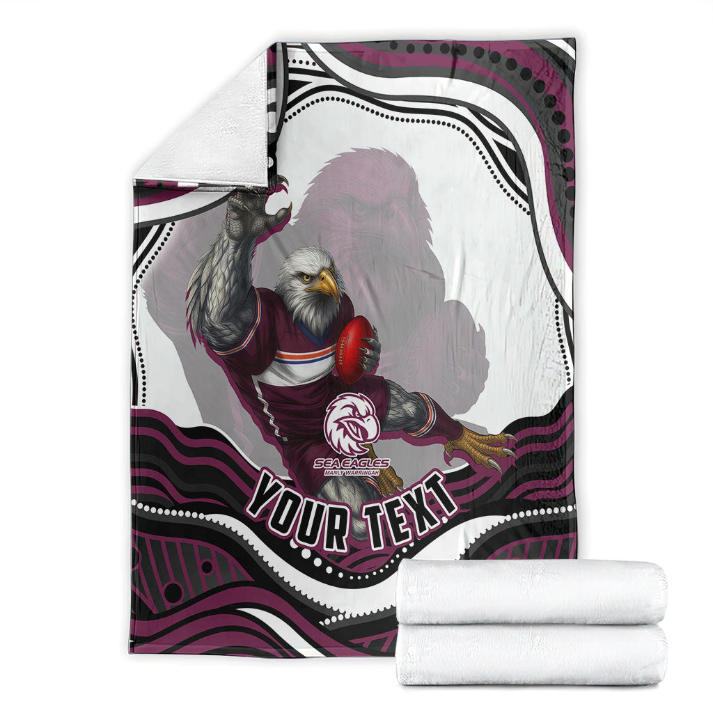 Personalized Manly Warringah Sea Eagles Blanket Aboriginal Dot Art - Dreamtime Rugby Mascot