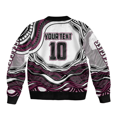 Personalized Manly Warringah Sea Eagles Bomber Jacket Aboriginal Dot Art - Dreamtime Rugby Mascot
