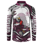 Personalized Manly Warringah Sea Eagles Button Sweatshirt Aboriginal Dot Art - Dreamtime Rugby Mascot
