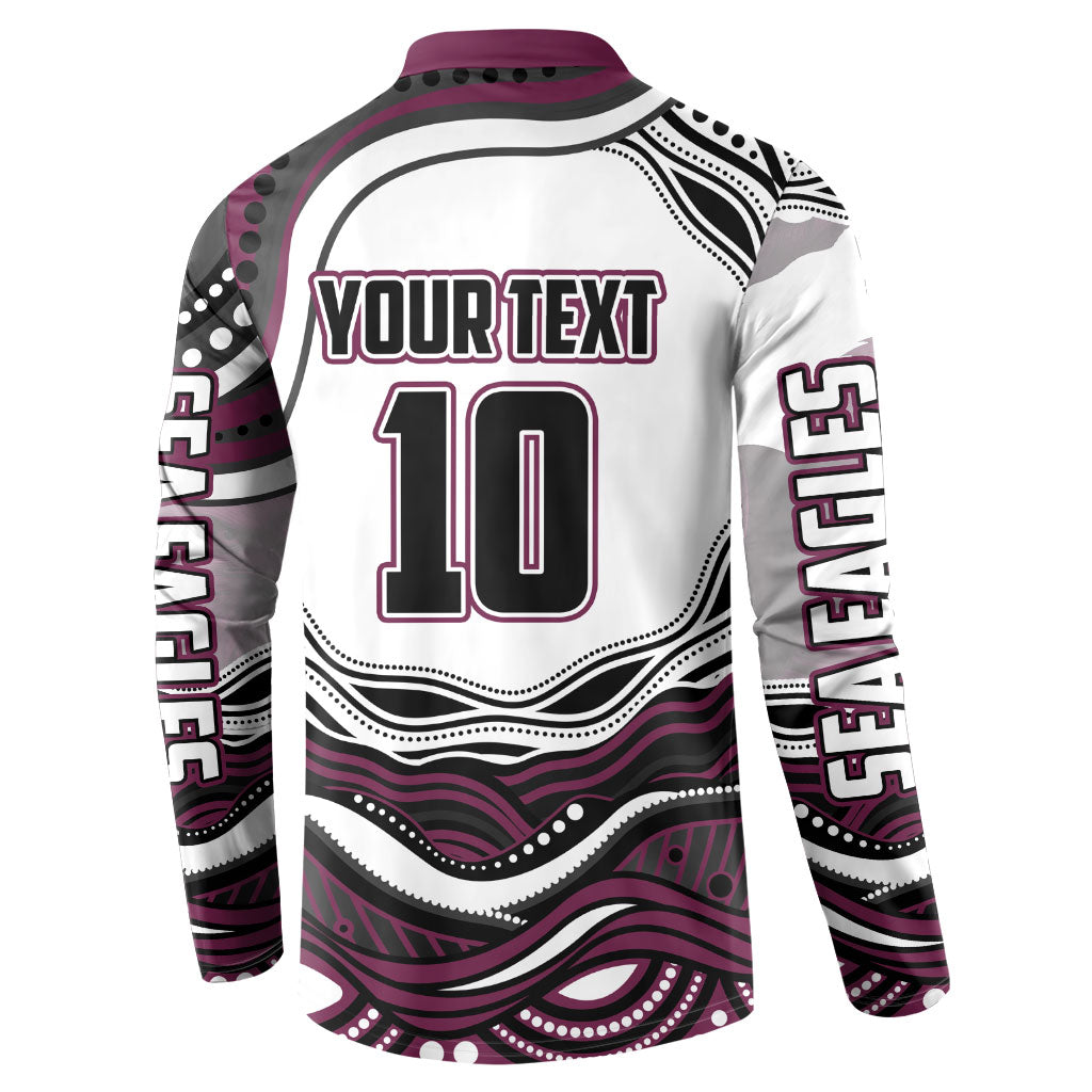Personalized Manly Warringah Sea Eagles Button Sweatshirt Aboriginal Dot Art - Dreamtime Rugby Mascot