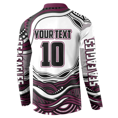 Personalized Manly Warringah Sea Eagles Button Sweatshirt Aboriginal Dot Art - Dreamtime Rugby Mascot