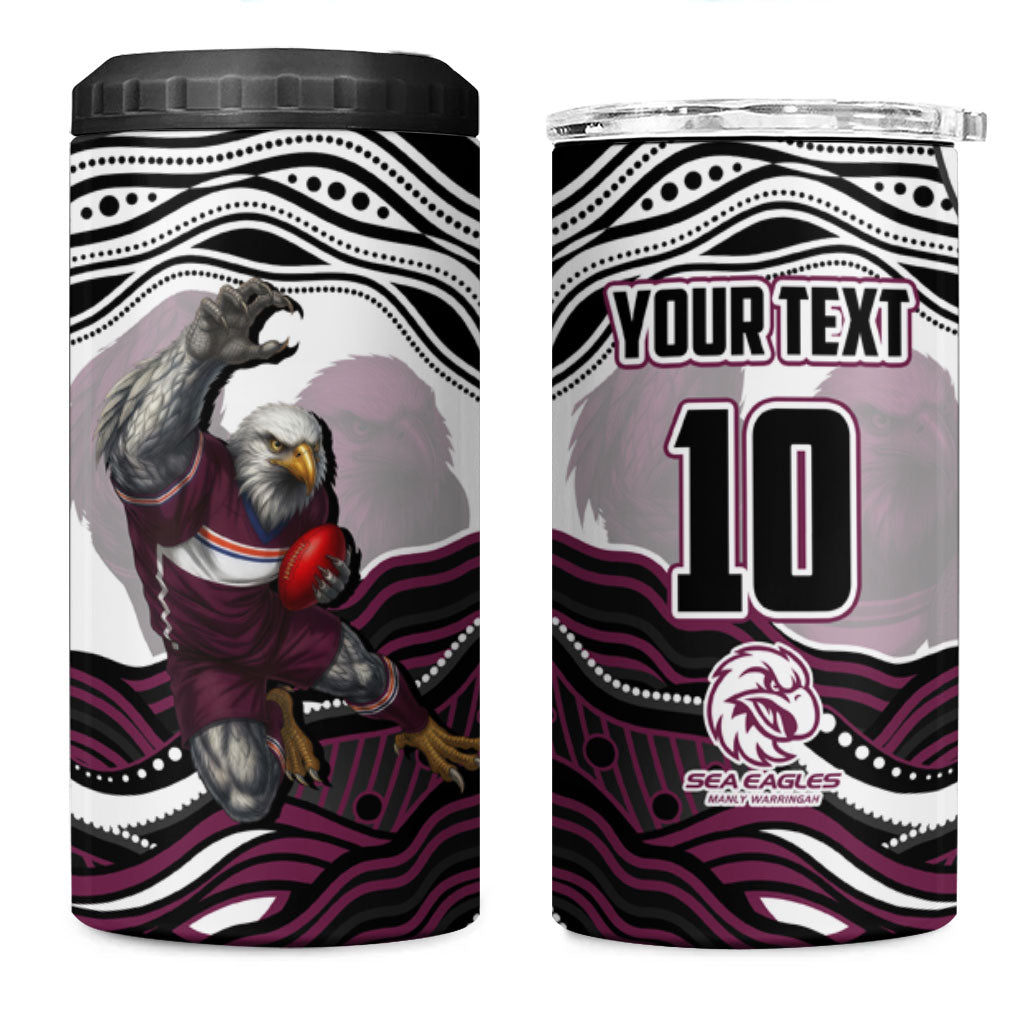 Personalized Manly Warringah Sea Eagles 4 in 1 Can Cooler Tumbler Aboriginal Dot Art - Dreamtime Rugby Mascot