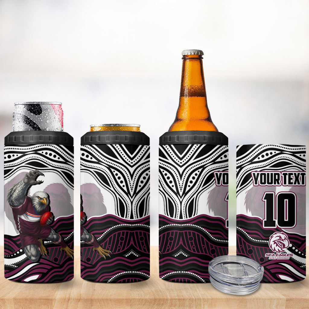 Personalized Manly Warringah Sea Eagles 4 in 1 Can Cooler Tumbler Aboriginal Dot Art - Dreamtime Rugby Mascot