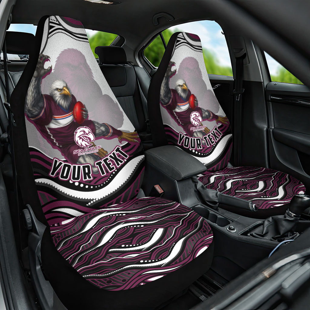 Personalized Manly Warringah Sea Eagles Car Seat Cover Aboriginal Dot Art - Dreamtime Rugby Mascot