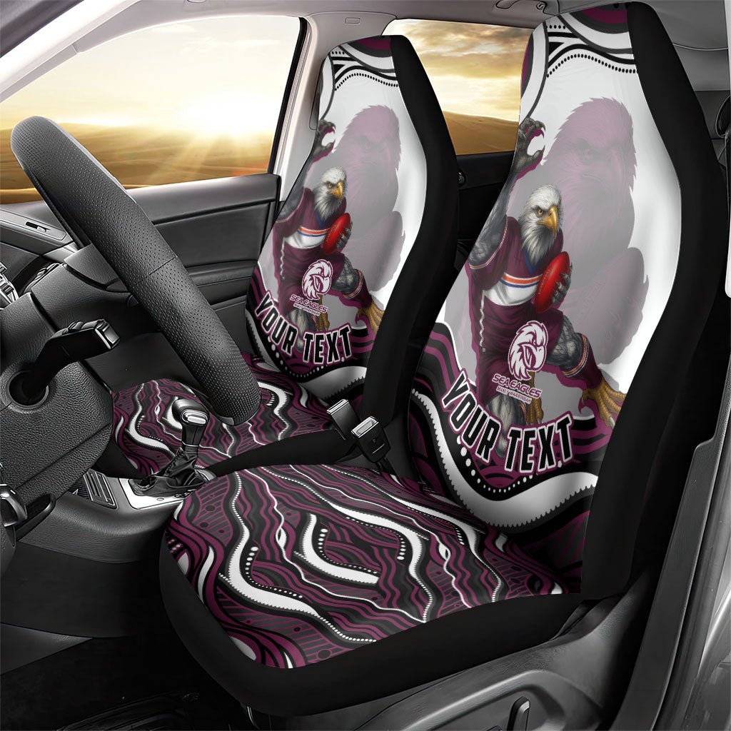 Personalized Manly Warringah Sea Eagles Car Seat Cover Aboriginal Dot Art - Dreamtime Rugby Mascot