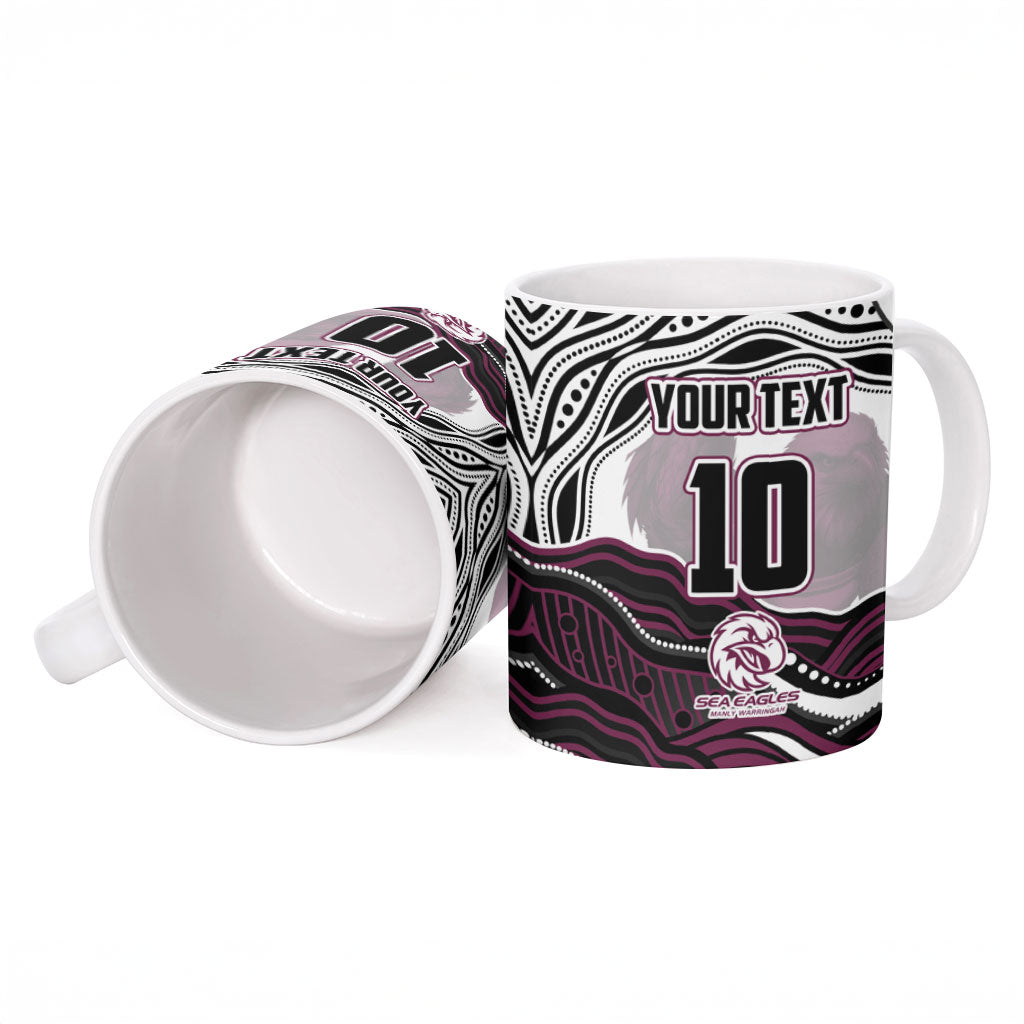 Personalized Manly Warringah Sea Eagles Ceramic Mug Aboriginal Dot Art - Dreamtime Rugby Mascot