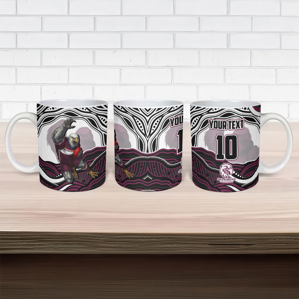 Personalized Manly Warringah Sea Eagles Ceramic Mug Aboriginal Dot Art - Dreamtime Rugby Mascot