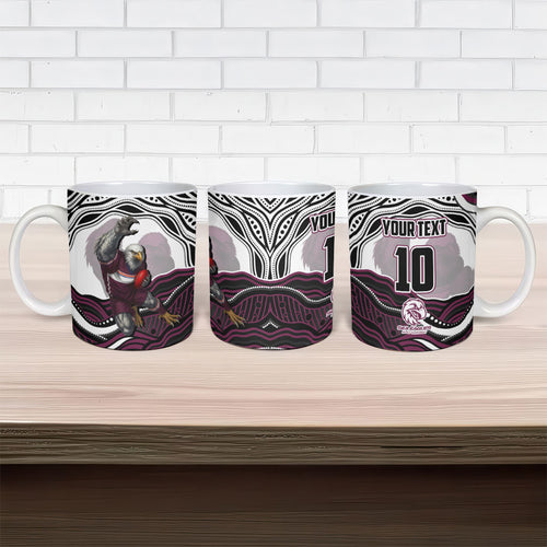 Personalized Manly Warringah Sea Eagles Ceramic Mug Aboriginal Dot Art - Dreamtime Rugby Mascot