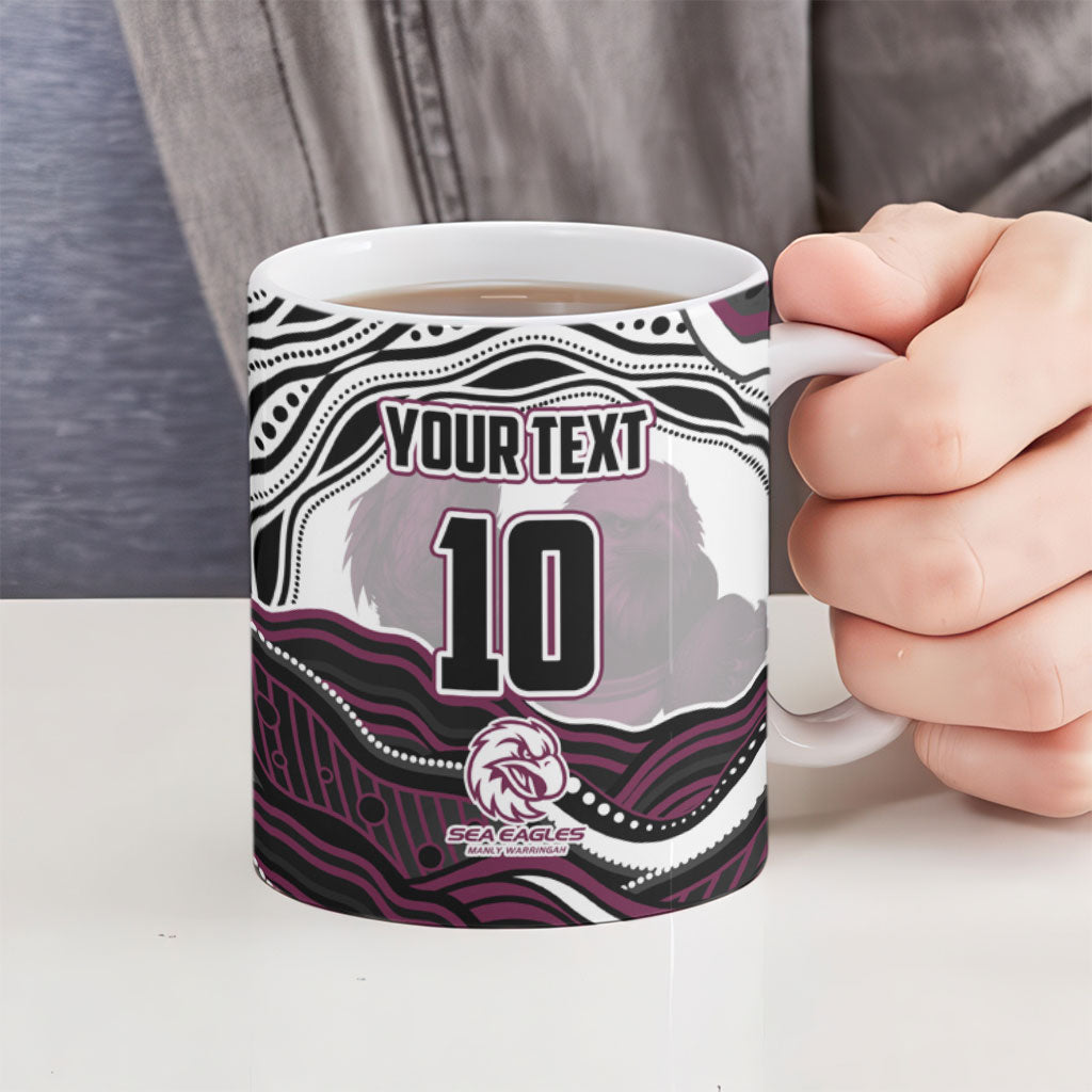 Personalized Manly Warringah Sea Eagles Ceramic Mug Aboriginal Dot Art - Dreamtime Rugby Mascot