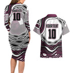 Personalized Manly Warringah Sea Eagles Couples Matching Long Sleeve Bodycon Dress and Hawaiian Shirt Aboriginal Dot Art - Dreamtime Rugby Mascot