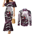 Personalized Manly Warringah Sea Eagles Couples Matching Mermaid Dress and Long Sleeve Button Shirt Aboriginal Dot Art - Dreamtime Rugby Mascot