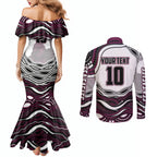 Personalized Manly Warringah Sea Eagles Couples Matching Mermaid Dress and Long Sleeve Button Shirt Aboriginal Dot Art - Dreamtime Rugby Mascot