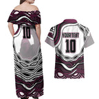 Personalized Manly Warringah Sea Eagles Couples Matching Off Shoulder Maxi Dress and Hawaiian Shirt Aboriginal Dot Art - Dreamtime Rugby Mascot