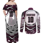 Personalized Manly Warringah Sea Eagles Couples Matching Off Shoulder Maxi Dress and Long Sleeve Button Shirt Aboriginal Dot Art - Dreamtime Rugby Mascot