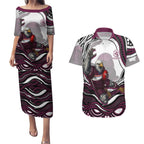 Personalized Manly Warringah Sea Eagles Couples Matching Puletasi and Hawaiian Shirt Aboriginal Dot Art - Dreamtime Rugby Mascot
