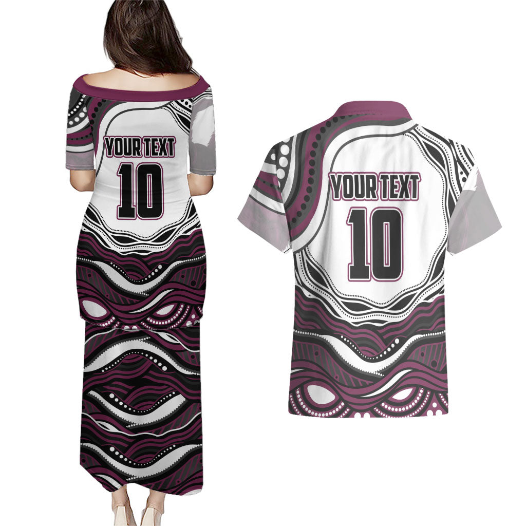 Personalized Manly Warringah Sea Eagles Couples Matching Puletasi and Hawaiian Shirt Aboriginal Dot Art - Dreamtime Rugby Mascot