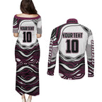 Personalized Manly Warringah Sea Eagles Couples Matching Puletasi and Long Sleeve Button Shirt Aboriginal Dot Art - Dreamtime Rugby Mascot