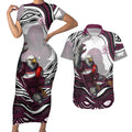 Personalized Manly Warringah Sea Eagles Couples Matching Short Sleeve Bodycon Dress and Hawaiian Shirt Aboriginal Dot Art - Dreamtime Rugby Mascot