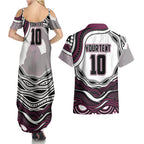 Personalized Manly Warringah Sea Eagles Couples Matching Summer Maxi Dress and Hawaiian Shirt Aboriginal Dot Art - Dreamtime Rugby Mascot