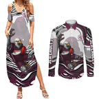 Personalized Manly Warringah Sea Eagles Couples Matching Summer Maxi Dress and Long Sleeve Button Shirt Aboriginal Dot Art - Dreamtime Rugby Mascot