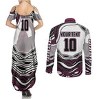 Personalized Manly Warringah Sea Eagles Couples Matching Summer Maxi Dress and Long Sleeve Button Shirt Aboriginal Dot Art - Dreamtime Rugby Mascot