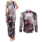 Personalized Manly Warringah Sea Eagles Couples Matching Tank Maxi Dress and Long Sleeve Button Shirt Aboriginal Dot Art - Dreamtime Rugby Mascot