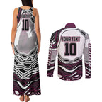 Personalized Manly Warringah Sea Eagles Couples Matching Tank Maxi Dress and Long Sleeve Button Shirt Aboriginal Dot Art - Dreamtime Rugby Mascot