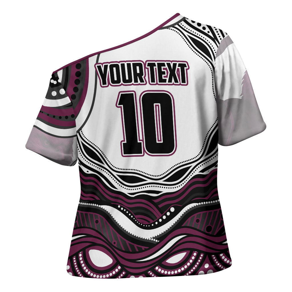 Personalized Manly Warringah Sea Eagles Cross Shoulder Shirt Aboriginal Dot Art - Dreamtime Rugby Mascot