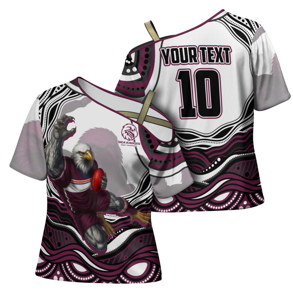 Personalized Manly Warringah Sea Eagles Cross Shoulder Shirt Aboriginal Dot Art - Dreamtime Rugby Mascot