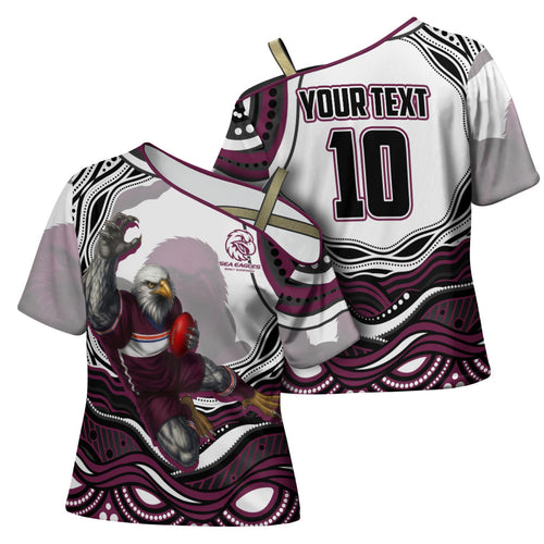 Personalized Manly Warringah Sea Eagles Cross Shoulder Shirt Aboriginal Dot Art - Dreamtime Rugby Mascot