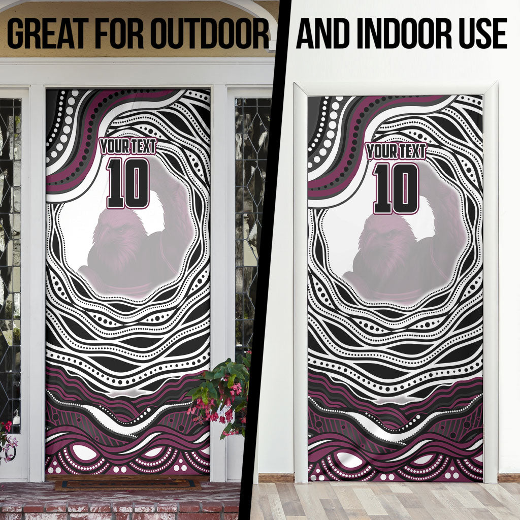 Personalized Manly Warringah Sea Eagles Door Cover Aboriginal Dot Art - Dreamtime Rugby Mascot