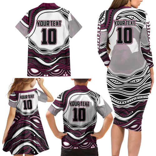 Personalized Manly Warringah Sea Eagles Family Matching Long Sleeve Bodycon Dress and Hawaiian Shirt Aboriginal Dot Art - Dreamtime Rugby Mascot