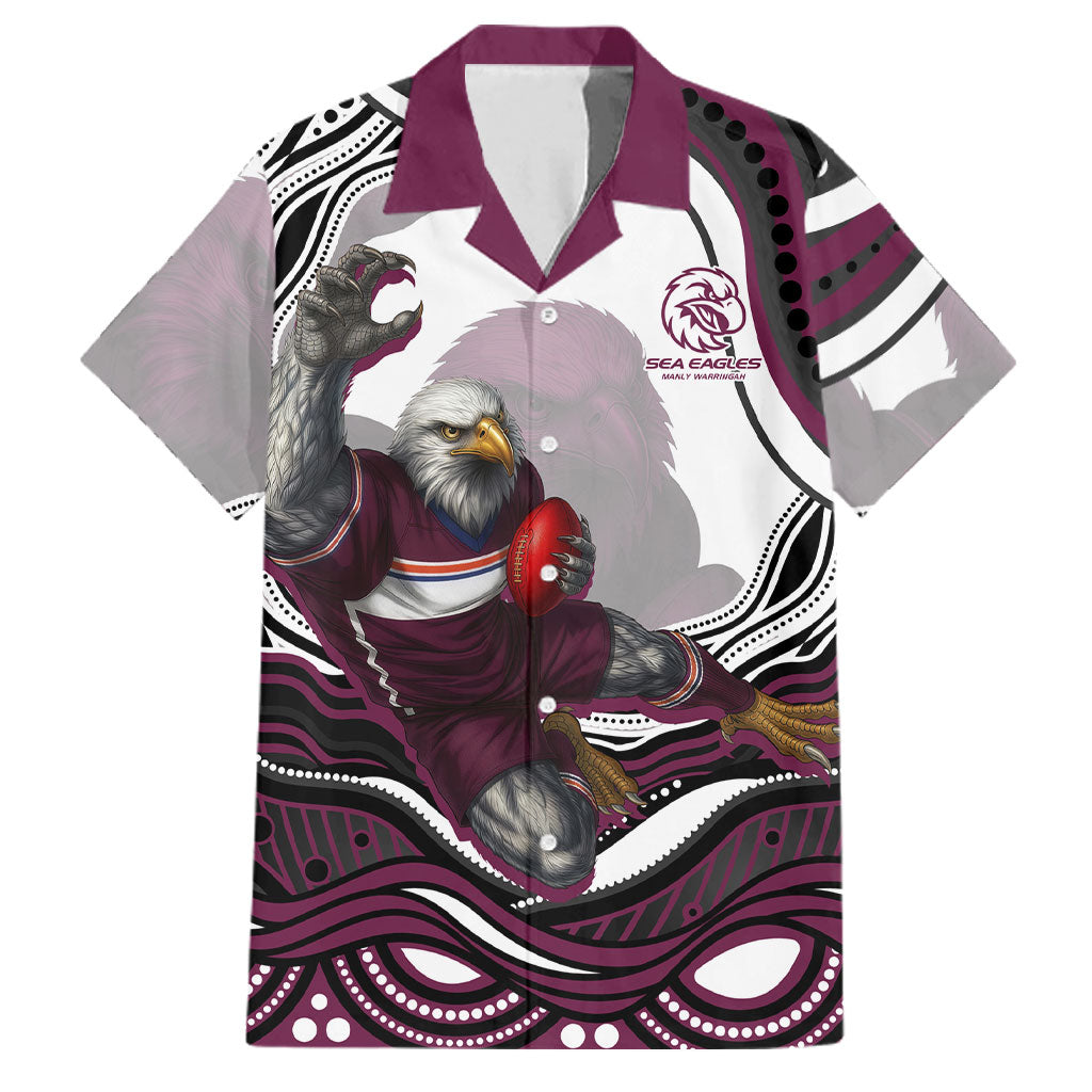 Personalized Manly Warringah Sea Eagles Family Matching Long Sleeve Bodycon Dress and Hawaiian Shirt Aboriginal Dot Art - Dreamtime Rugby Mascot