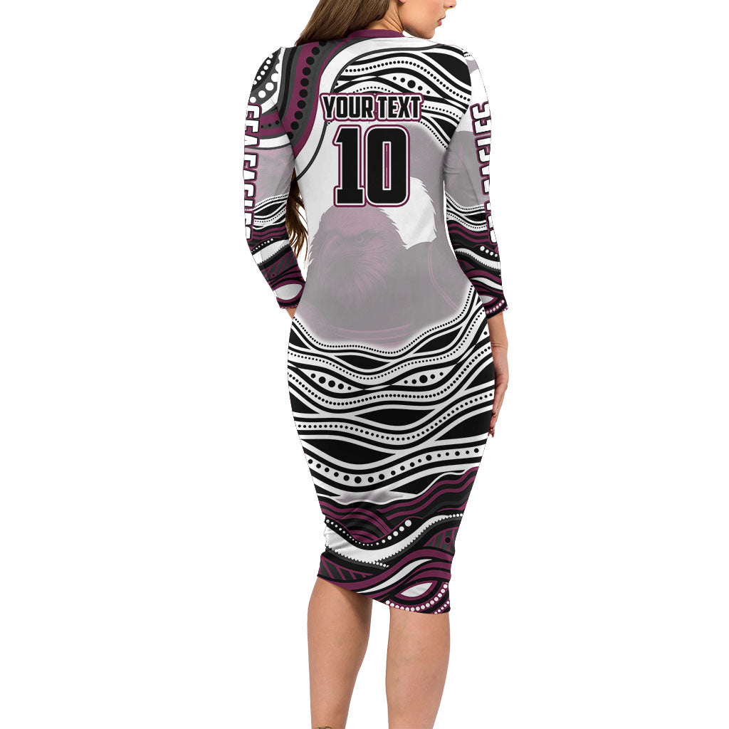Personalized Manly Warringah Sea Eagles Family Matching Long Sleeve Bodycon Dress and Hawaiian Shirt Aboriginal Dot Art - Dreamtime Rugby Mascot