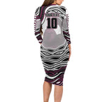 Personalized Manly Warringah Sea Eagles Family Matching Long Sleeve Bodycon Dress and Hawaiian Shirt Aboriginal Dot Art - Dreamtime Rugby Mascot