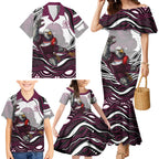 Personalized Manly Warringah Sea Eagles Family Matching Mermaid Dress and Hawaiian Shirt Aboriginal Dot Art - Dreamtime Rugby Mascot