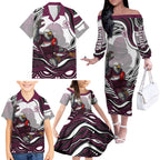 Personalized Manly Warringah Sea Eagles Family Matching Off The Shoulder Long Sleeve Dress and Hawaiian Shirt Aboriginal Dot Art - Dreamtime Rugby Mascot