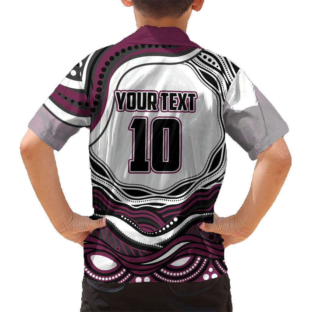 Personalized Manly Warringah Sea Eagles Family Matching Off The Shoulder Long Sleeve Dress and Hawaiian Shirt Aboriginal Dot Art - Dreamtime Rugby Mascot