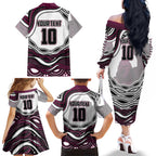 Personalized Manly Warringah Sea Eagles Family Matching Off The Shoulder Long Sleeve Dress and Hawaiian Shirt Aboriginal Dot Art - Dreamtime Rugby Mascot