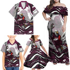 Personalized Manly Warringah Sea Eagles Family Matching Off Shoulder Maxi Dress and Hawaiian Shirt Aboriginal Dot Art - Dreamtime Rugby Mascot