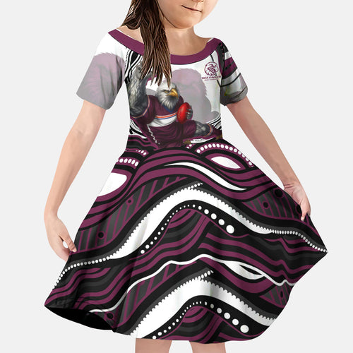Personalized Manly Warringah Sea Eagles Family Matching Off Shoulder Maxi Dress and Hawaiian Shirt Aboriginal Dot Art - Dreamtime Rugby Mascot