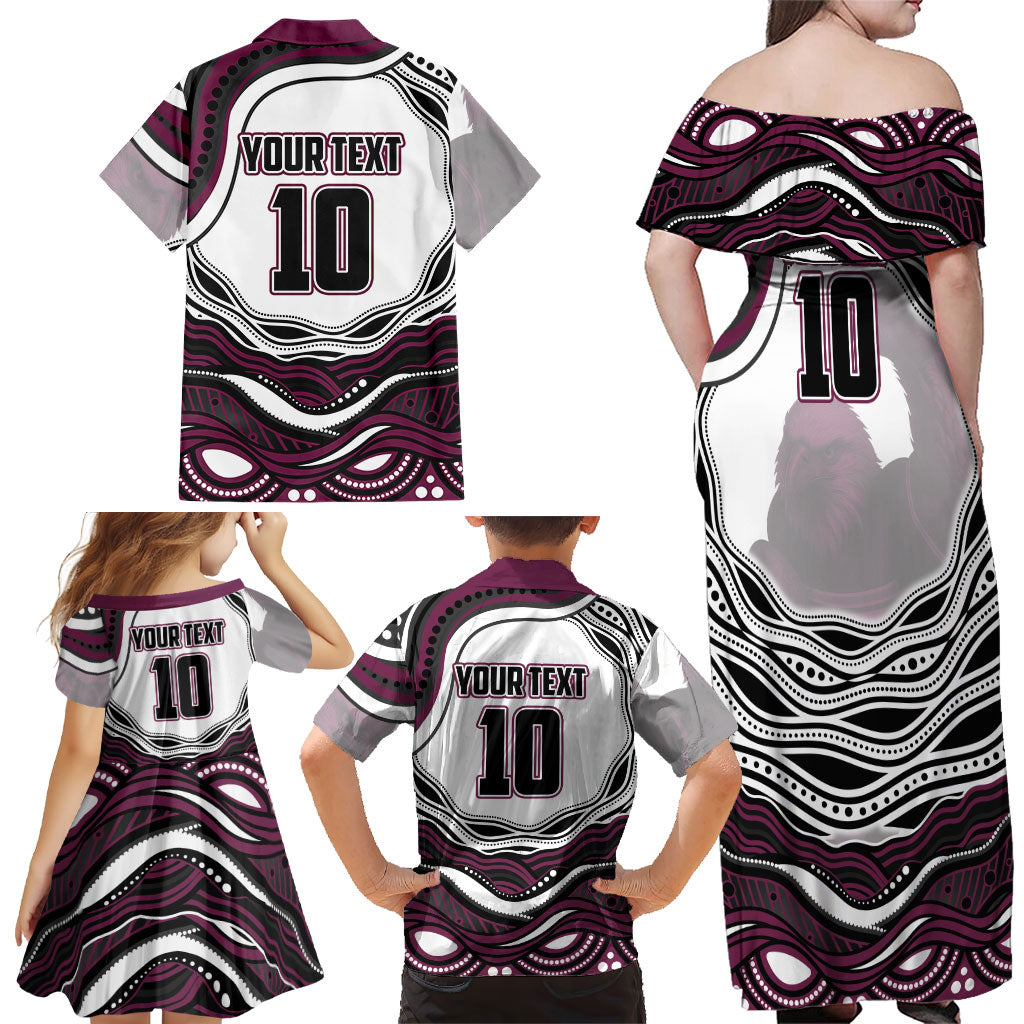 Personalized Manly Warringah Sea Eagles Family Matching Off Shoulder Maxi Dress and Hawaiian Shirt Aboriginal Dot Art - Dreamtime Rugby Mascot