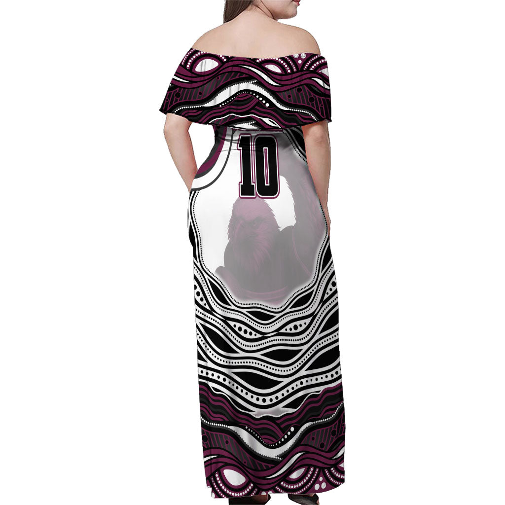 Personalized Manly Warringah Sea Eagles Family Matching Off Shoulder Maxi Dress and Hawaiian Shirt Aboriginal Dot Art - Dreamtime Rugby Mascot