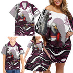 Personalized Manly Warringah Sea Eagles Family Matching Off Shoulder Short Dress and Hawaiian Shirt Aboriginal Dot Art - Dreamtime Rugby Mascot