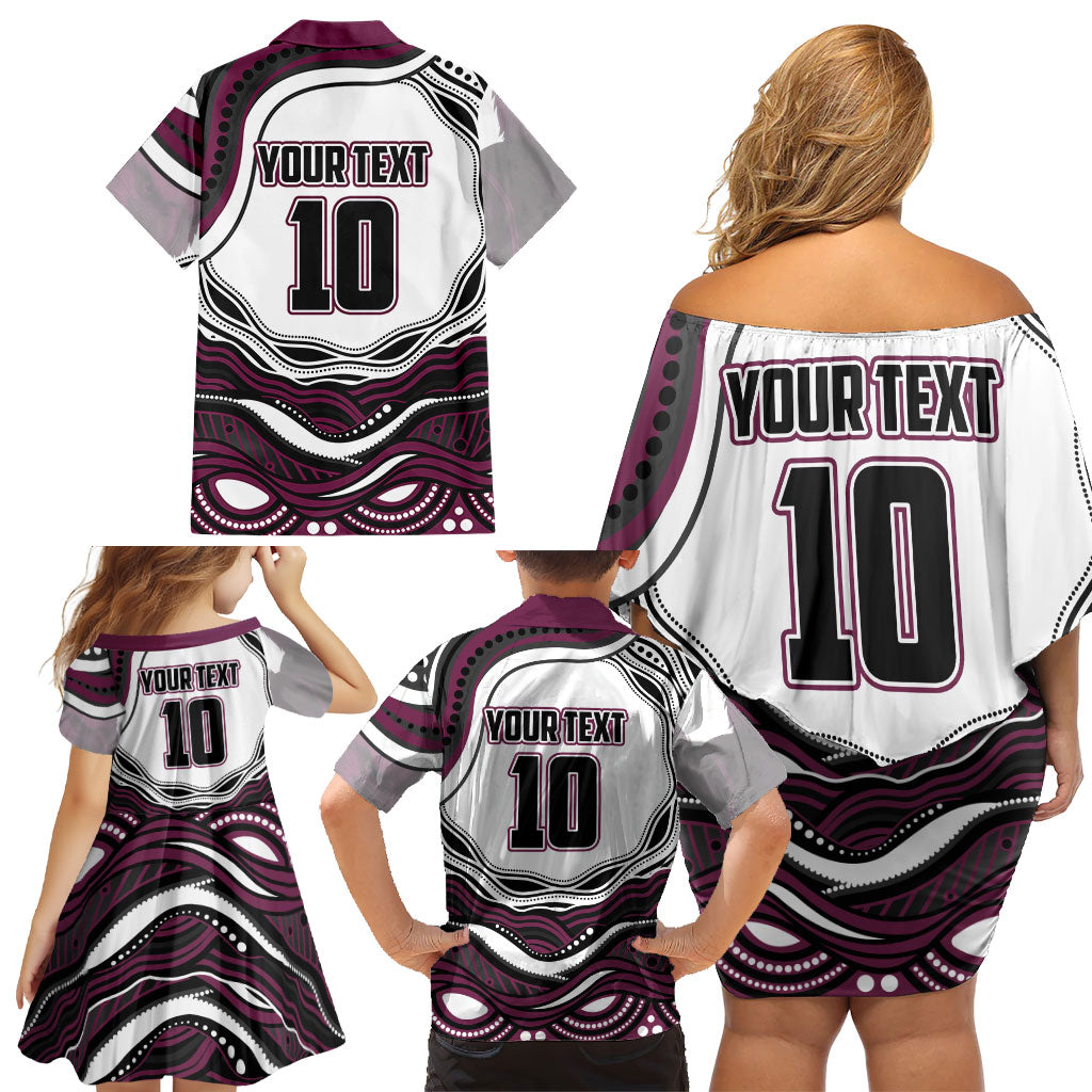 Personalized Manly Warringah Sea Eagles Family Matching Off Shoulder Short Dress and Hawaiian Shirt Aboriginal Dot Art - Dreamtime Rugby Mascot