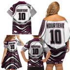 Personalized Manly Warringah Sea Eagles Family Matching Off Shoulder Short Dress and Hawaiian Shirt Aboriginal Dot Art - Dreamtime Rugby Mascot