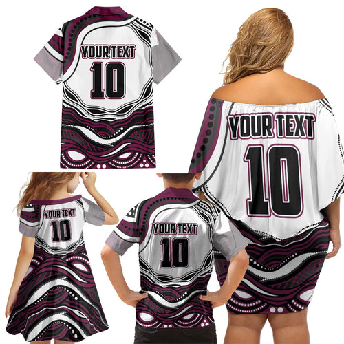 Personalized Manly Warringah Sea Eagles Family Matching Off Shoulder Short Dress and Hawaiian Shirt Aboriginal Dot Art - Dreamtime Rugby Mascot