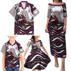 Personalized Manly Warringah Sea Eagles Family Matching Puletasi and Hawaiian Shirt Aboriginal Dot Art - Dreamtime Rugby Mascot