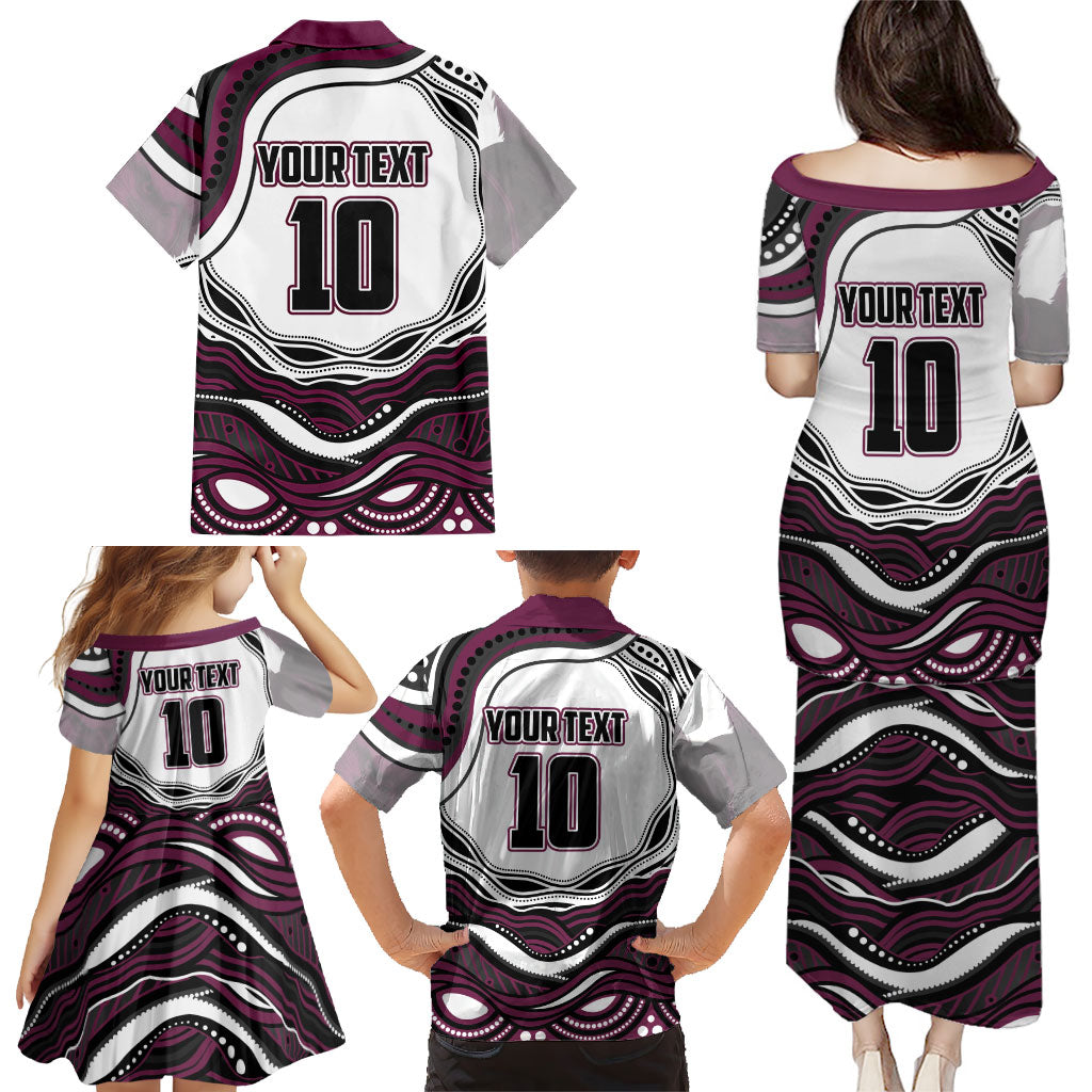 Personalized Manly Warringah Sea Eagles Family Matching Puletasi and Hawaiian Shirt Aboriginal Dot Art - Dreamtime Rugby Mascot